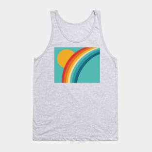 Retro Rainbow with Sun on Pale Blue Background Tank Top